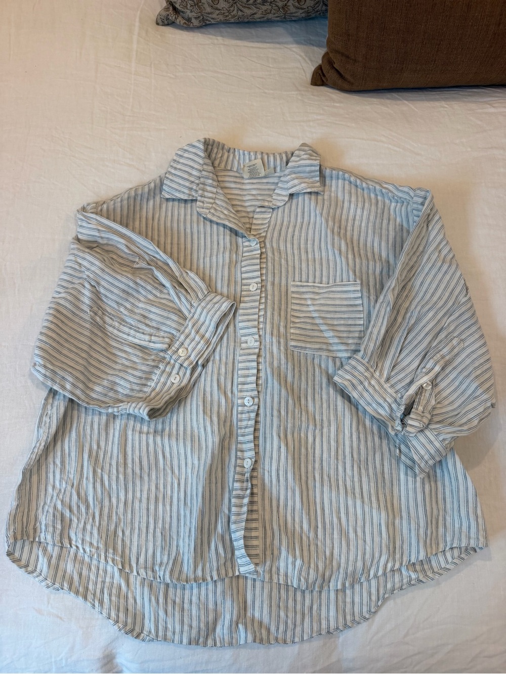 Deiji Studios Relaxed Fit Striped Button-Down Shirt in Light Blue & White